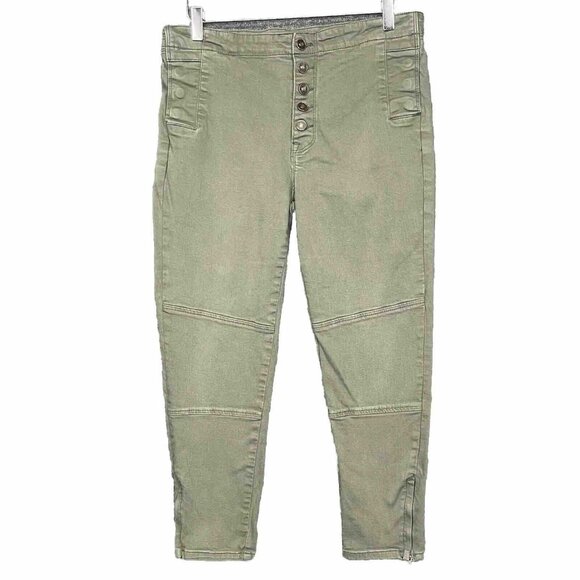 Kancan Pants Womens 31 Green Moto Button Fly Snap Pocket Zipper Ankle High‎ Rise - Picture 1 of 16